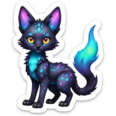 Cute Kawaii Epic Colorful Edgy Dark Black Iridescent Nebula Sergal-Serval-Vernid full body sticker