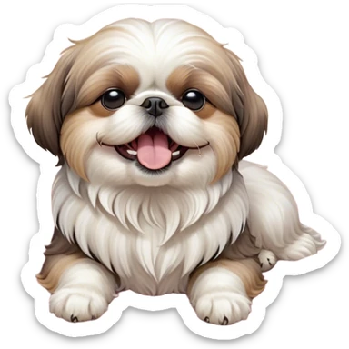 Cinematic Cute Yawning Shih Tzu Portrait Emoji, Head gently tilted with an irresistibly cute yawn and sleepy, half-closed eyes, showcasing a luxurious, fluffy fur in gentle pastel tones, simplified yet endearingly detailed, glowing with a soft, drowsy radiance, high shine, exuding tender, sleepy charm, styled with a delicate, soft glowing outline, capturing the essence of a Shih Tzu caught in a moment of adorable, sleepy bliss! sticker