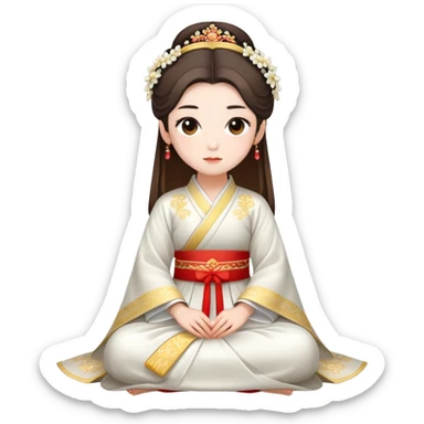 Beautiful girl wearing Hanfu wedding dress sitting sticker