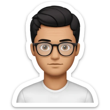 make a guy from portugal that has glasses and has a good jawline and a little masculine and black hair that spreads to the sides and make him gloss sticker