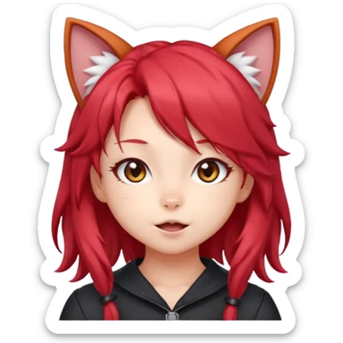 cute anime cat-girl with cat ears, red blowing hair sticker