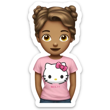 Short brown hair girl wearing hellokitty tshirt sticker
