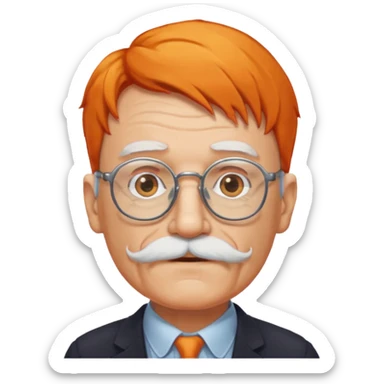 old man, orange hair, white mustache, wearing glasses sticker