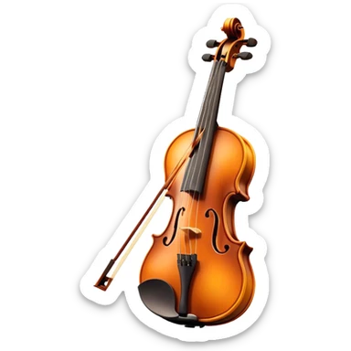 Cinematic Realistic Violin, rich polished wood with delicate curves, taut strings reflecting warm golden light, fine dust particles catching the glow, intricate f-holes adding elegance, glowing with an air of timeless beauty and musical soul. sticker