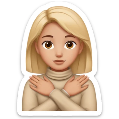 girl with both her hands crossed over around her neck sticker