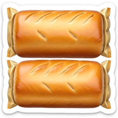 cinematic-realistic-sausage-roll-dish-emoji,-depicted-with-a-crisp,-golden-pastry-wrapped-around-flavorful-sausage,-rendered-with-detailed-textures-wrapped ina. plastic wrapper unrapped - and-appetizing-lighting sticker