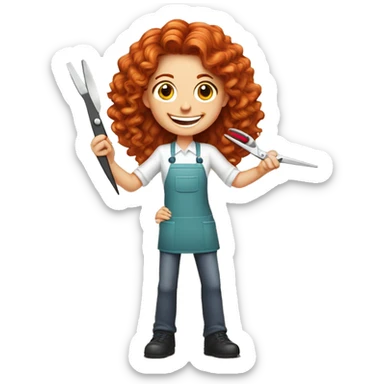The manicure master is a red-haired girl with a nail file and scissors in her hand. He smiles, winks and calls for an appointment with his other hand sticker