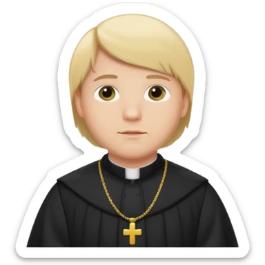 pregnant man with parted blonde middle hair  and dressed like a catholic priest  sticker
