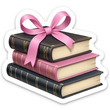 pile of books with a pink ribbon, iPhone emoji style, soft, pink palette sticker