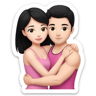 a pretty bratz fair girl. black hair, wearing a pink cami top hugging a handsome fair guy with black hair. lean but muscular sticker