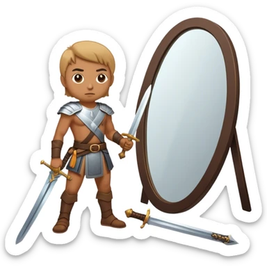 the sword on the floor and a mirror person sticker