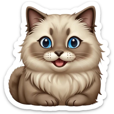 Cinematic Adorable Fluffy Brown Seal Ragdoll Cat Portrait Emoji, Head tilted cutely with big, sparkling blue eyes, soft brown seal-colored fur with darker points on the ears, face, and paws, Simplified yet irresistibly adorable features, highly detailed, glowing with a soft, warm glow, high shine, yawning in a peaceful and playful manner, stylized with a touch of whimsy, bright and endearing, soft glowing outline, capturing the essence of a relaxed and loving kitten, so cute it feels like it could leap out of the screen and stretch into a cozy nap! sticker