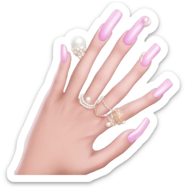 acrylic nails,  pink, pretty pearl ring on hand sticker