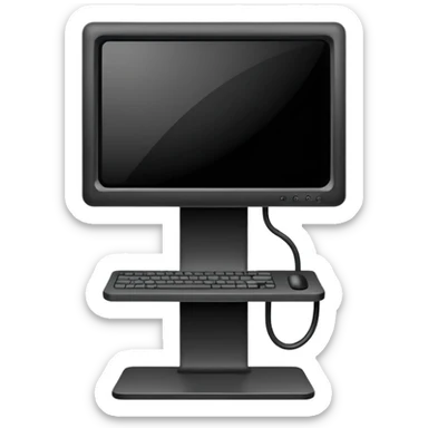 Minimalistic flat vector icon, iOS style, thin black contour on white background. Computer monitor showing a simple stickman character inside a game world. Clean, no text, no shadows sticker