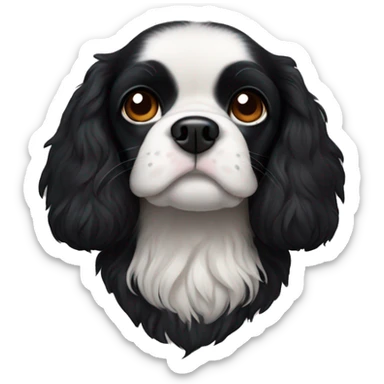 completely black small king spaniel with black fur on his whole face and white fur on chest sticker