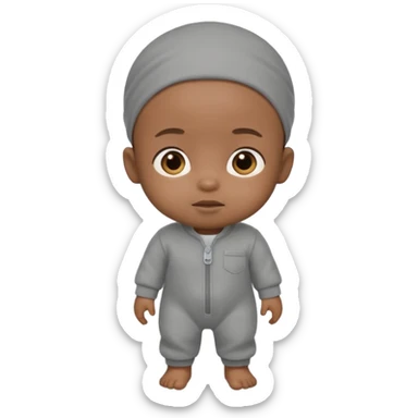 Black baby with straight face in a grey jumpsuit sticker