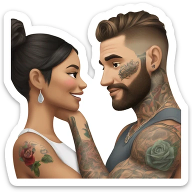 Hyper Realistic beautiful woman touching the cheek of a very handsome tattooed man sticker