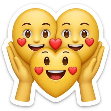 emoji with a round yellow face, mouth exactly like 😁 (big smile with teeth), hands like 🤗 (open forward), and three hearts like 🥰 in the same position. sticker