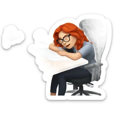 red hair woman nutritionist wearing glasses taking nap desk monitor  sticker