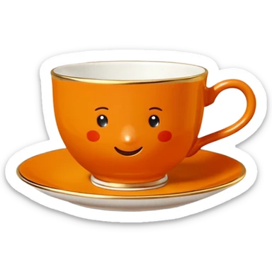 Hermès-style teacup, classic design, Hermès orange and gold, luxury, cute emoji style sticker