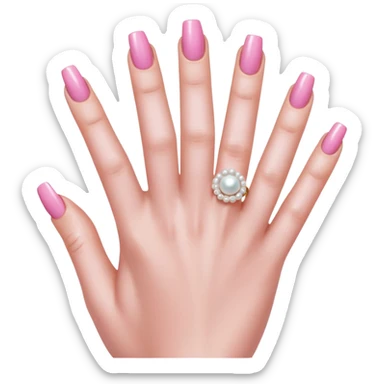 acrylic nails,  pink, pretty pearl ring on hand sticker