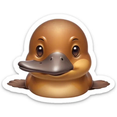 Cinematic Cute Platypus Portrait Emoji, Head tilted playfully and inquisitively, featuring a glossy brown fur with a charming, flat duckbill and round, sparkling eyes brimming with quirky wonder, Simplified yet irresistibly adorable features, highly detailed, glowing with a warm, friendly glow, high shine, affectionate and whimsical, stylized with a touch of aquatic playfulness, bright and endearing, soft glowing outline, capturing the essence of a mischievous yet lovable platypus, so playful it feels like it could waddle out of the screen into your arms! sticker