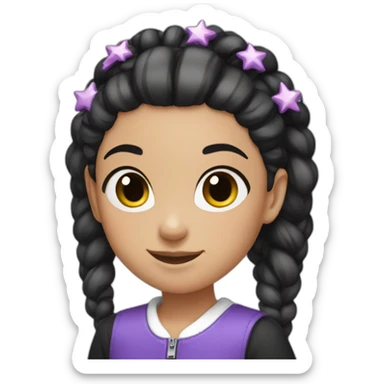 girl with black twintails, black jacket and white top, purple stars in her hair sticker
