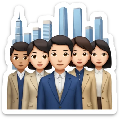 urban tall building background,  asian people rejecting traditional norms sticker