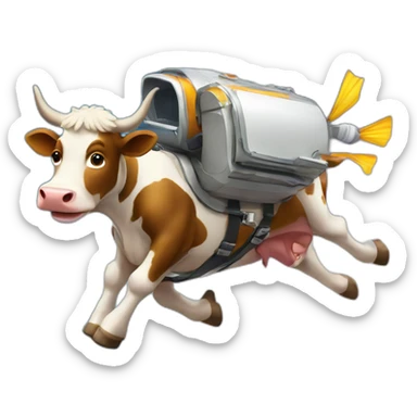 cow flying to space while wearing a jetpack sticker