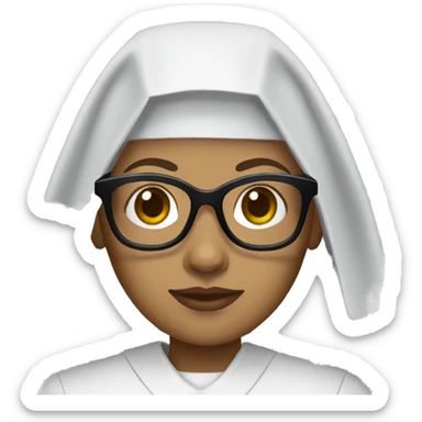 Female nun with medium skin tone and curly hair wearing spike Lee glasses sticker