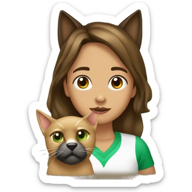 garota branca com cabelo cacheado castanho claro  loiro comprido 8 anos com olhos verdes muito escuros e um gato preto e um cachorro caramelo sticker