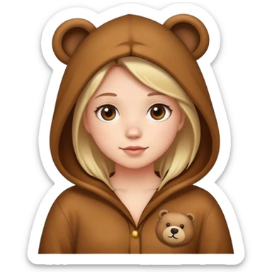 The girl is wearing a bear costume pajamas sticker