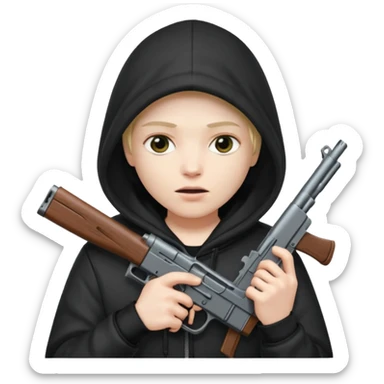 Una persona encapuchada con una pistola sticker