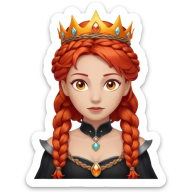 braided hair fire princess with dark crown, red hair sticker