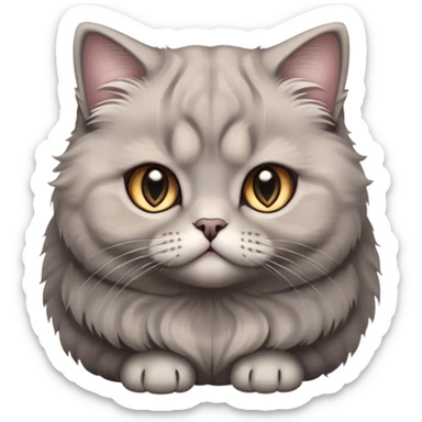 Cinematic Adorable Fluffy Grey Scottish Fold Cat Portrait Emoji, Head tilted cutely with big, sparkling eyes and adorable folded ears, soft grey fur with darker points on the ears, face, and paws, Simplified yet irresistibly adorable features, highly detailed, glowing with a soft, warm glow, high shine, affectionate and playful, stylized with a touch of whimsy, bright and endearing, soft glowing outline, capturing the essence of a curious and loving kitten with the signature charm of a Scottish Fold's unique folded ears, so cute it feels like it could leap out of the screen and snuggle up for a cuddle! sticker