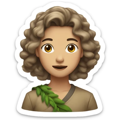A woman of Asian appearance. Wheat-colored skin, with waist-length hair, is loose, blown up by the wind, the hair is brown highlights, slightly curly, big wavy look. His eyes were green, and he wore a wreath in his hair. sticker