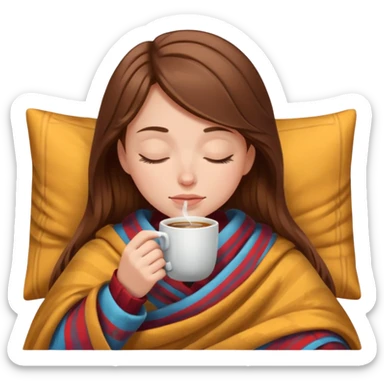 brown-haired white girl inside a blanket sipping coffee eyes closed sticker