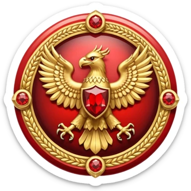 Golden double headed eagle with wings crest / brosch in a circle with red gems and no background sticker
