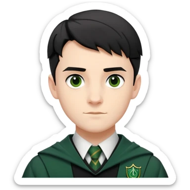 Jamie Yeates is Marcus Flint in harry potter, wear hogwarts slytherin uniform, short black hair sticker