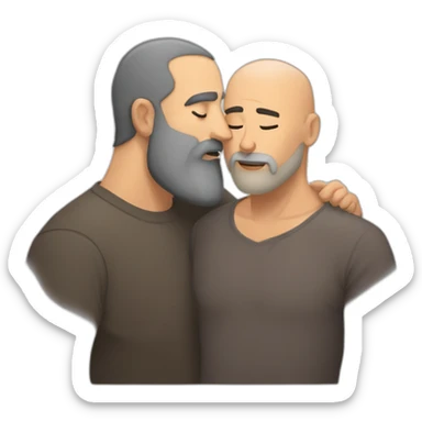 older buzz cut European bearded  man kissing bald dark older Arab bearded  man sticker