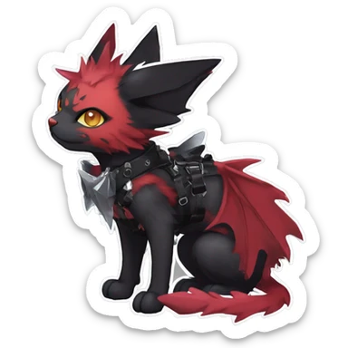 cool edgy black punk red ethereal fantasy nargacuga-bat-cat-Fakemon collar harness full body sticker