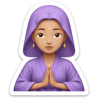 peaceful woman meditating, close-up face, wearing lavender Buddhist robe sticker