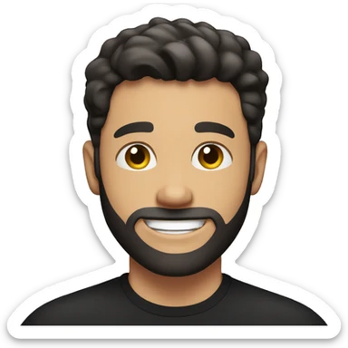 white Young man, with black short hair, and a faded beard, smiling really happy, and muscular but with a black t shirt on sticker