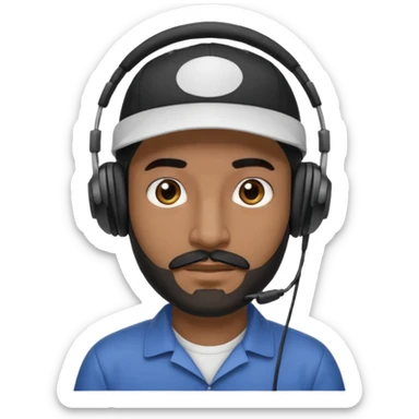 arabic streamer man with short black beard, short black mustache, black eyebrows, and a cap, wearing headphones sticker