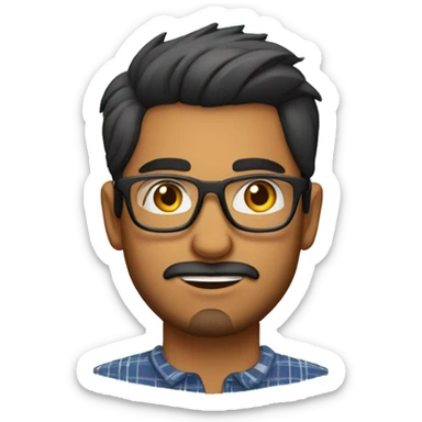 indian young guy with NO MOUSTACHE but stubble goatee beard and transparent spectacles wearing a flannel sticker