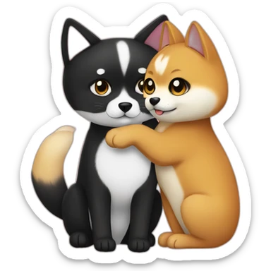 shibainu and black cat being-in-love sticker
