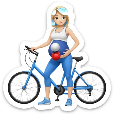 Woman blonde hair white tank top blue leggings pregnant belly holding a bike pump sticker