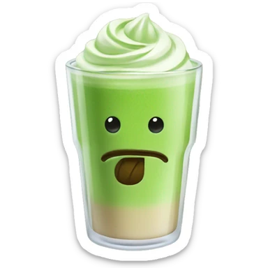 Matcha latte in a transparent glass sticker