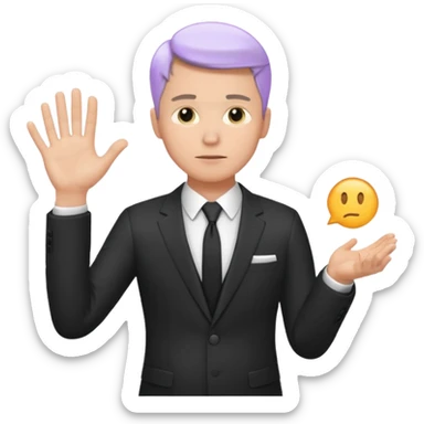 white man in formal suit in thought, holding something in the palm of his hand sticker