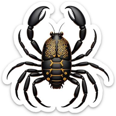 Cinematic Cute Emperor Scorpion Portrait Emoji, Head tilted playfully and inquisitively, with a compact, rugged build and a sleek, dark exoskeleton highlighted by delicate, intricate patterns and round, sparkling eyes full of curious defiance, Simplified yet irresistibly adorable features, highly detailed, glowing with a warm, friendly glow, high shine, affectionate and quirky, stylized with a touch of desert whimsy, soft glowing outline, capturing the essence of a mischievous yet endearing scorpion that feels like it could pinch its way out of the screen into your arms! sticker